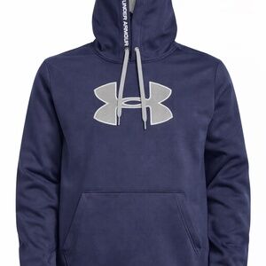 Under Armour Men’s XXL Rival Fleece Hoodie Navy Loose Fit Pullover Logo